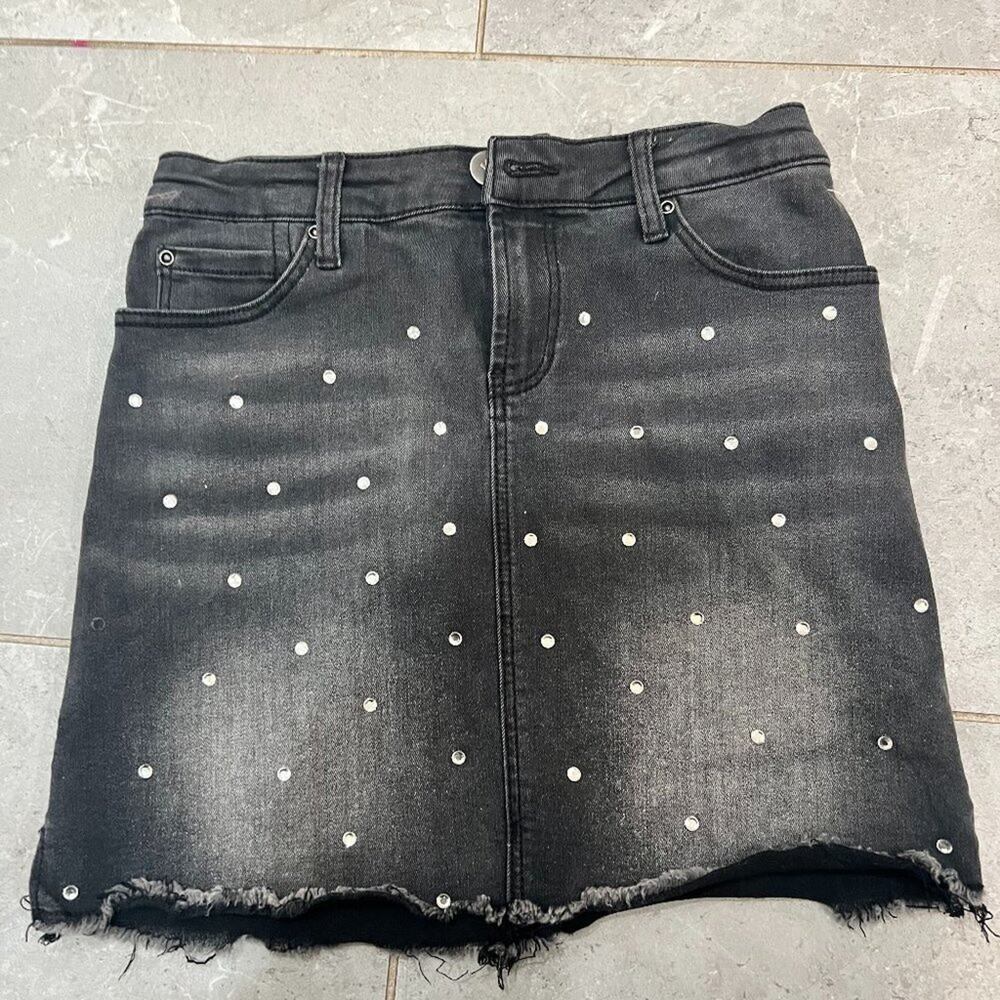 Kidpik Black denim rhinestone miniskirt, size 8